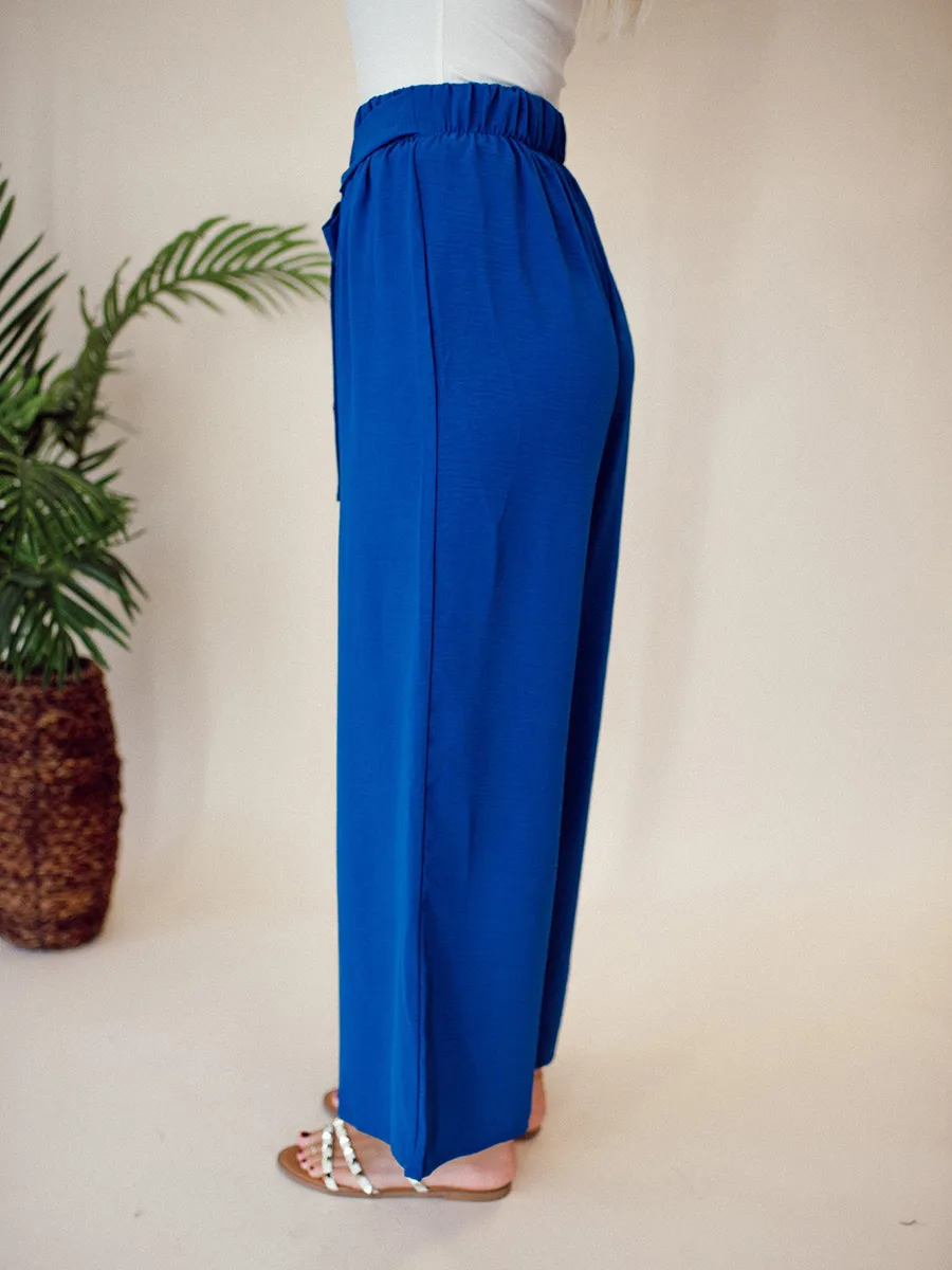 Blue Belt Wide Leg Pants