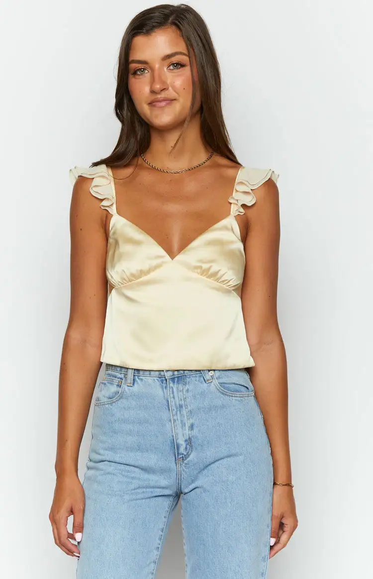 Golden Glow Yellow Satin Crop Top