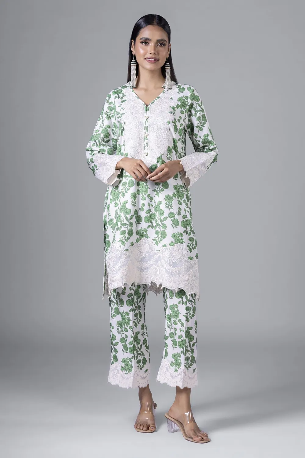 3 Piece Kurta Embroidered | Dupatta& Bottom & Tops | Color Light green