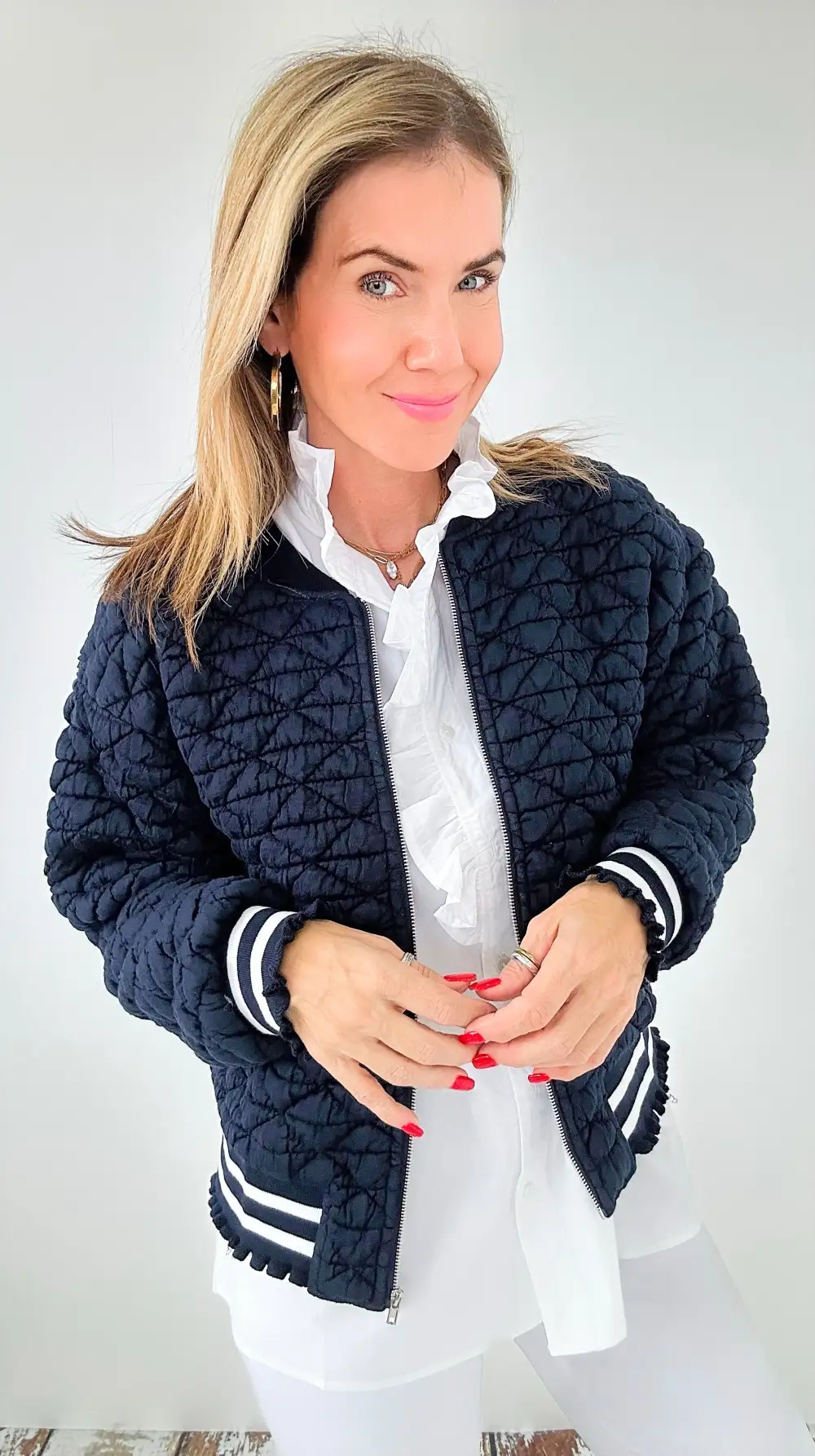 Nautical Breeze Quilted Bomber Jacket