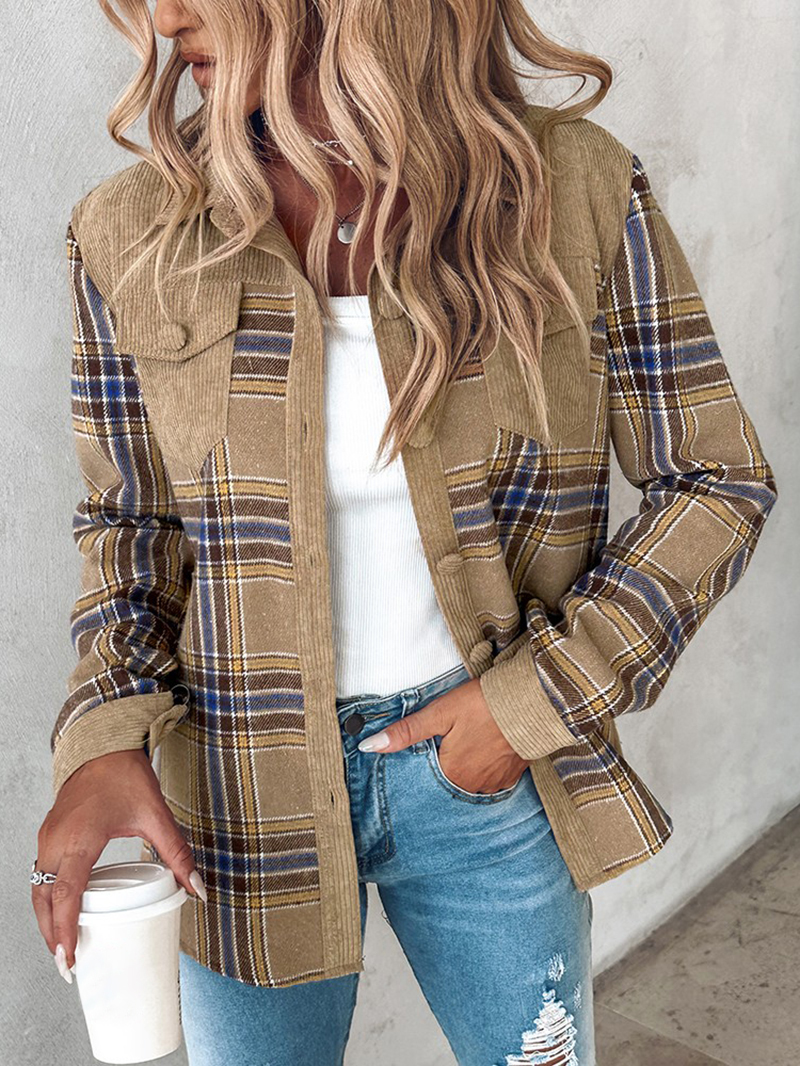 Women's Corduroy Plaid Single Breasted Jacket