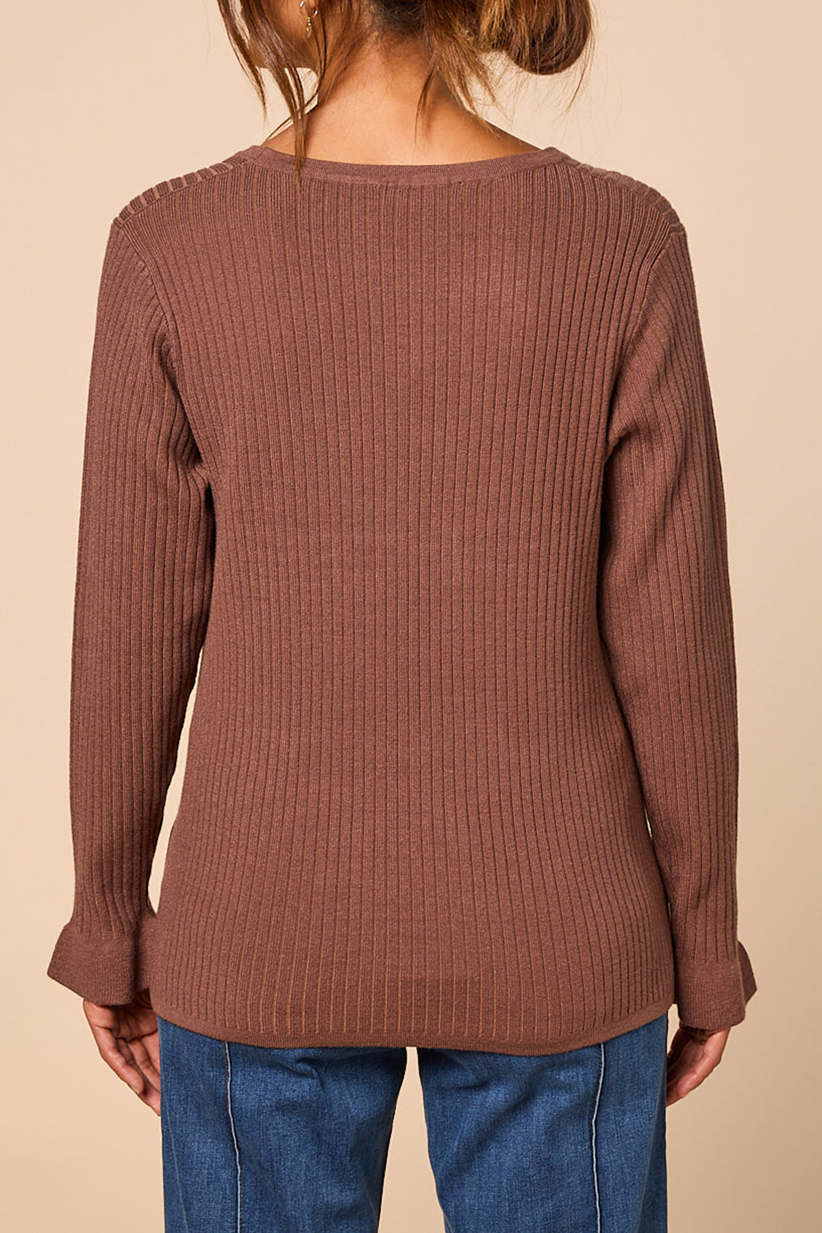 Long Sleeve Knitted Top In Cacao