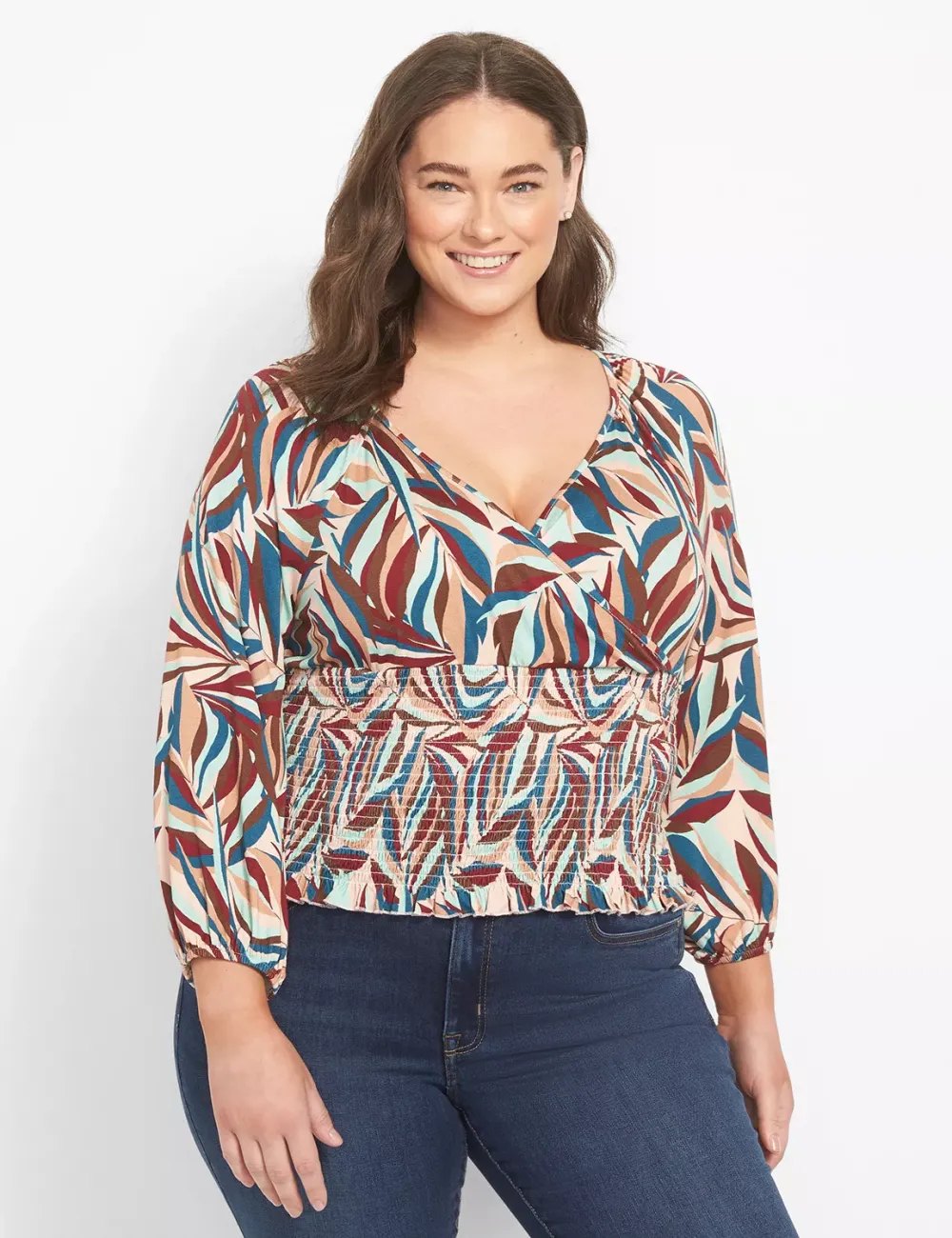 Classic Wrap Cropped Top With Smocked Waist