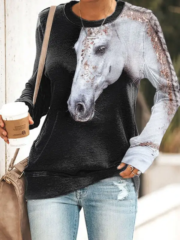 🔥Buy 3 Get 10% Off🔥Women's Western Gold Foil Horse Print Sweatshirt