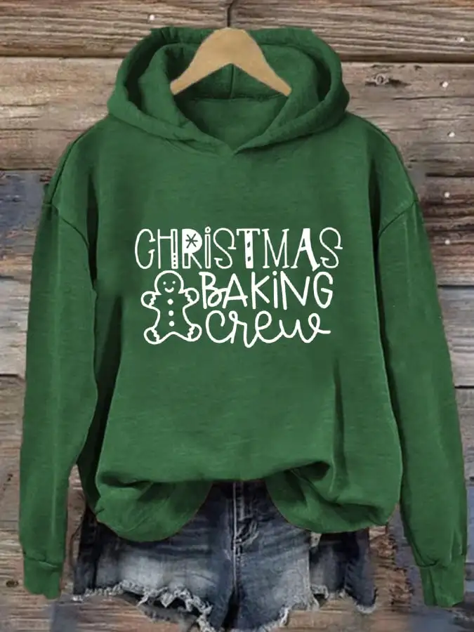 Women's Christmas Baking Crew Print Casual Hooded