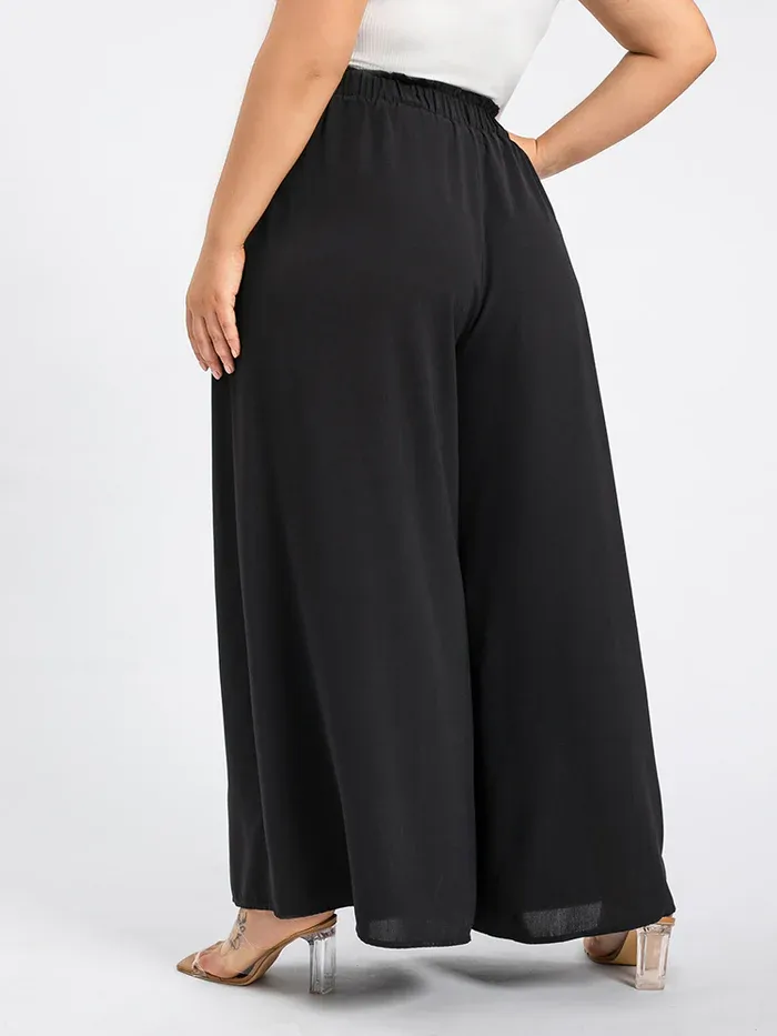 Plus Paperbag Waist Belted Wide Leg Pants