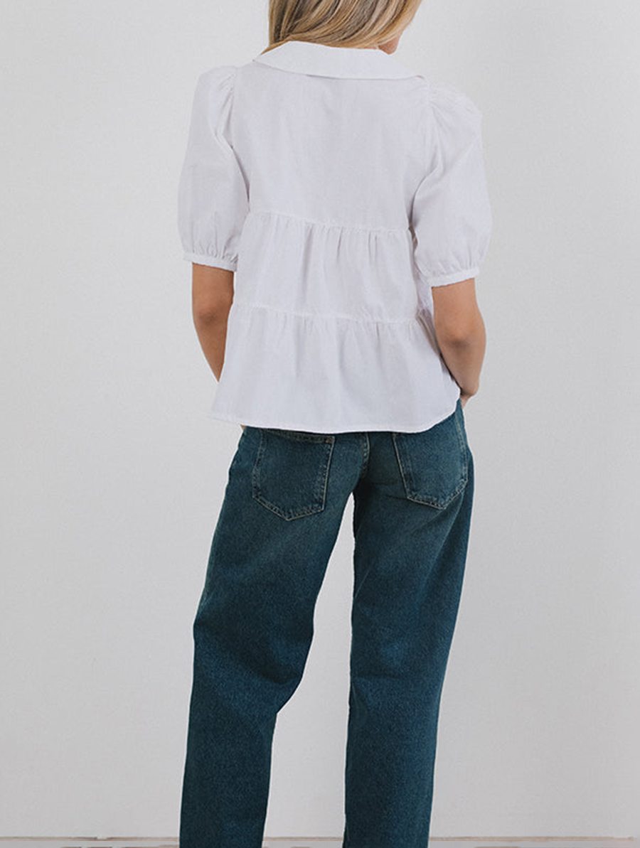 Medda Puff Sleeve Shirt In Poplin White