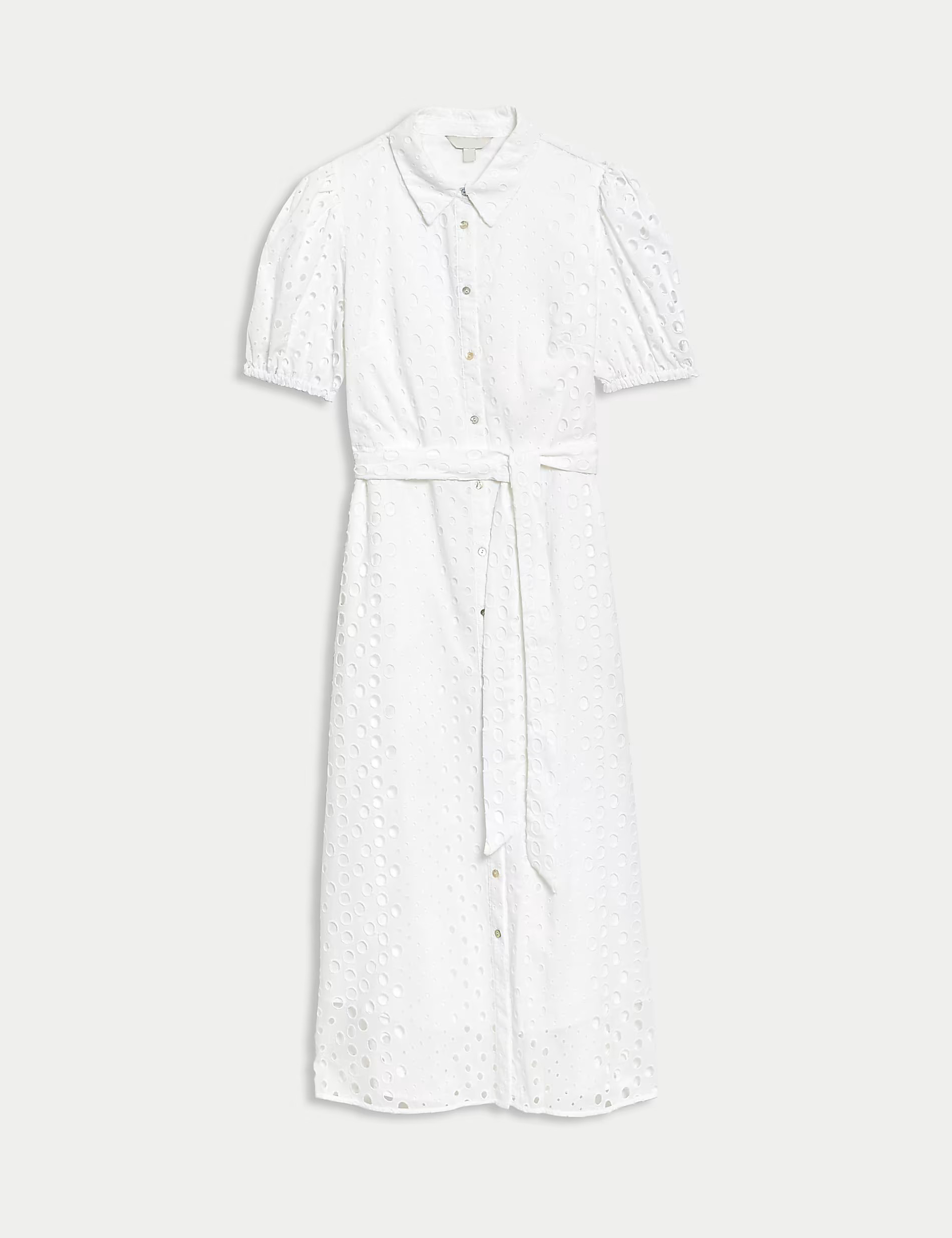 Pure Cotton Broderie Midi Shirt Dress