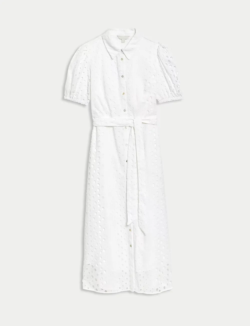 Pure Cotton Broderie Midi Shirt Dress