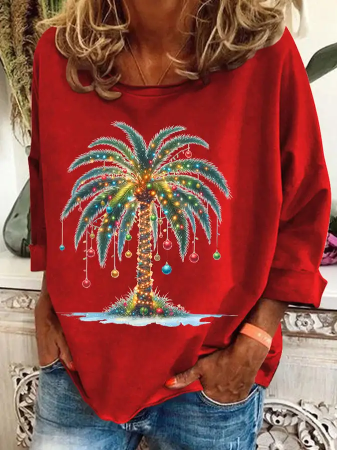 Women's Christmas Palm Tree Print Casual Sweatshirt