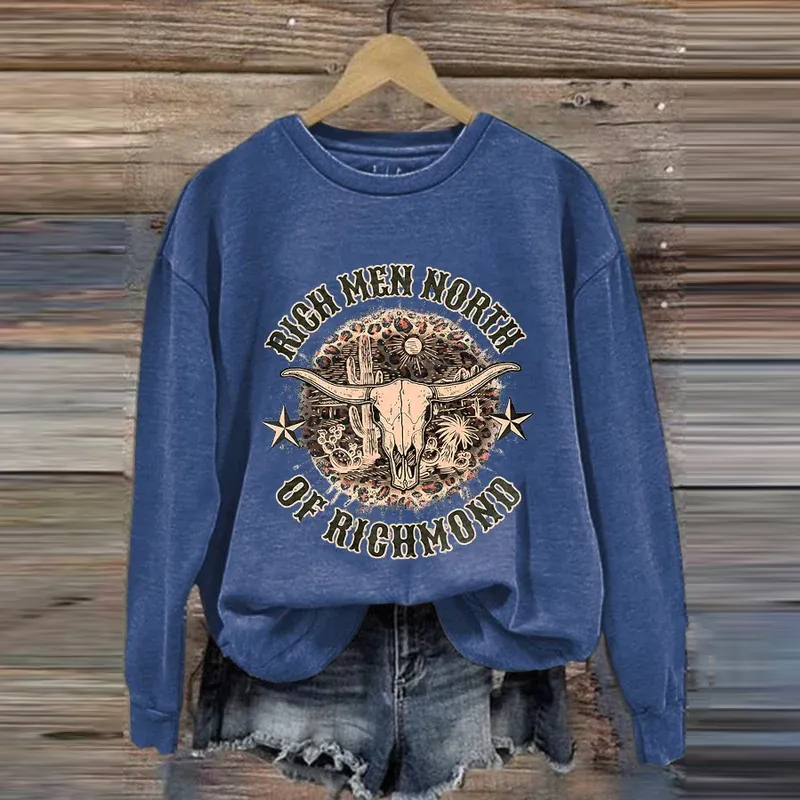 Women'S Retro Rich Men North Of Richmond Leopard Bull Head Print Sweatshirt