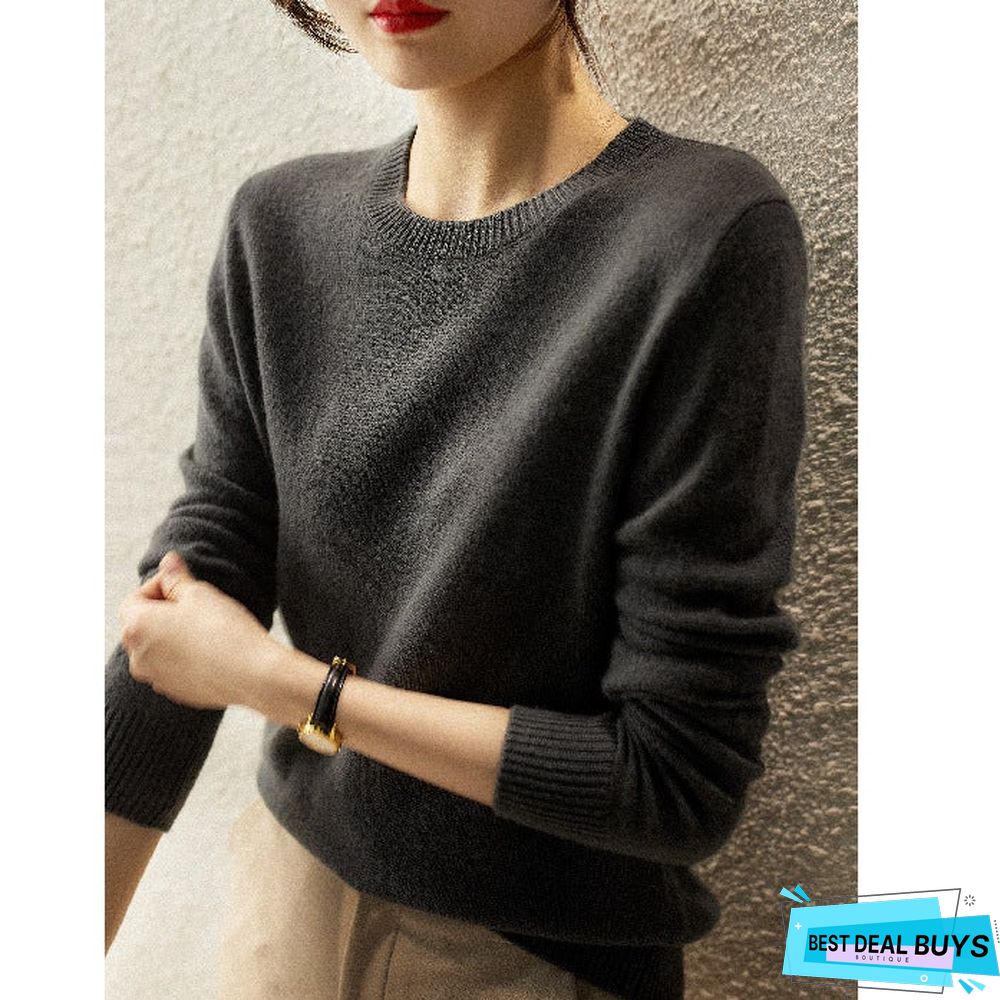 Loose Round Neck Pullover with Thin Knitted Bottoming Shirt