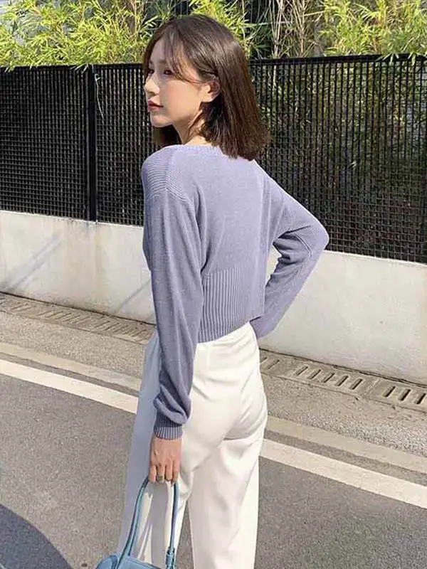 Simple Solid Color Round-Neck Long Sleeves Knitwear