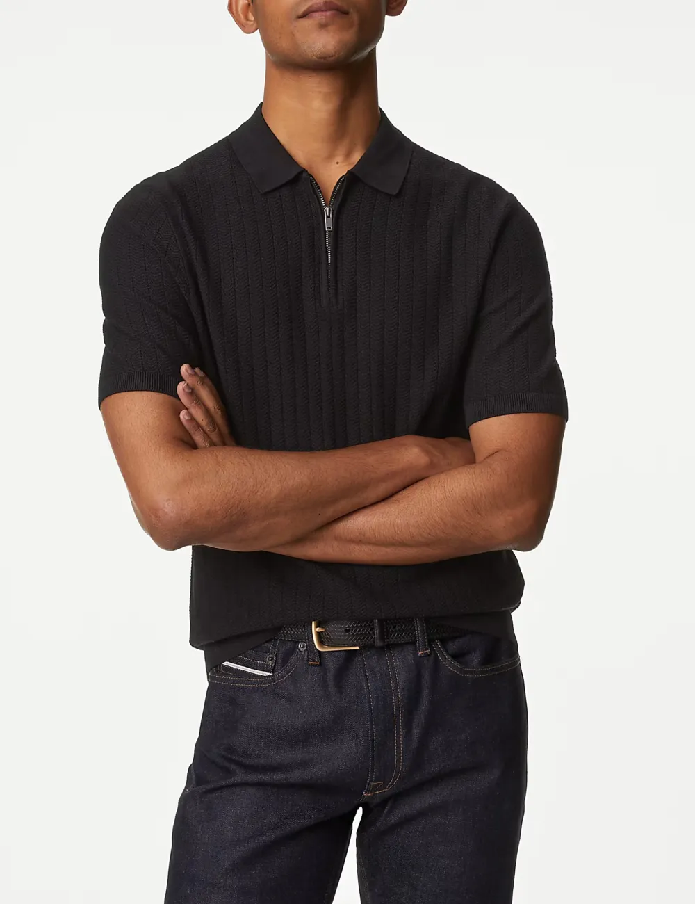 Cotton Rich Textured Knitted Polo Shirt