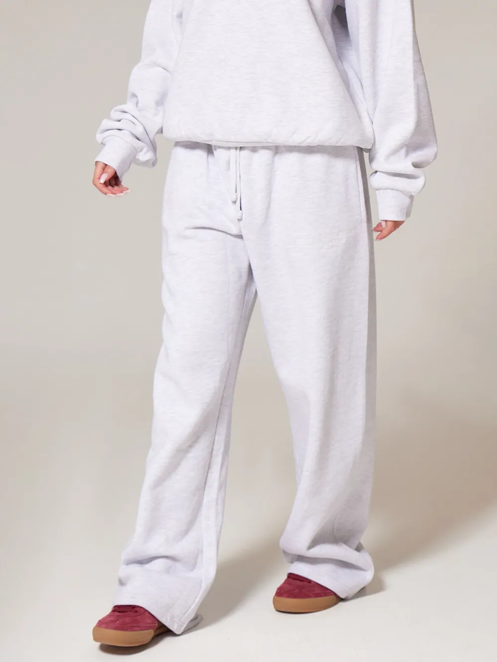 Ash Grey Premium Embroidered Oversized Wide Leg Sweatpants