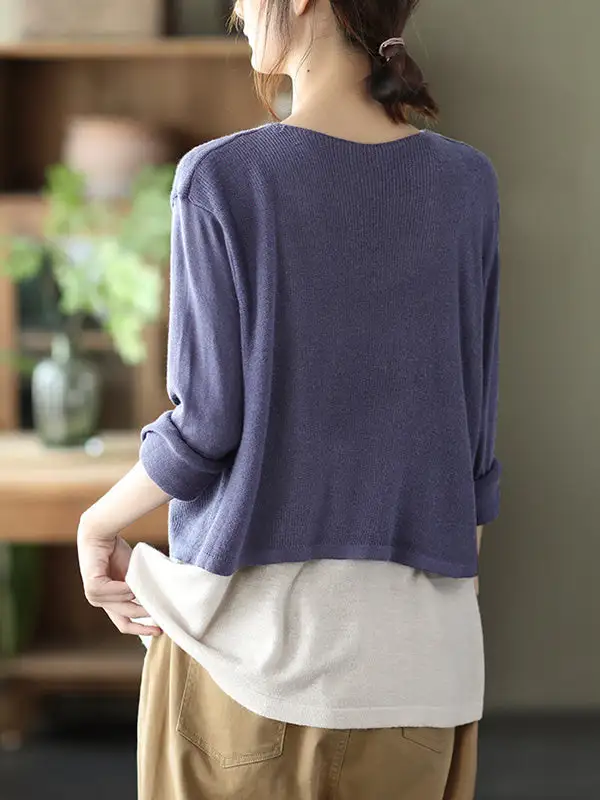 Urban Long Sleeves Knitting False Two Sweater Tops