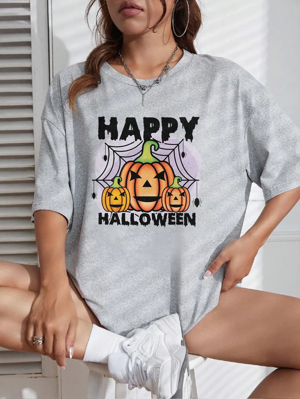 Women's Pumpkin Art Letter Printed T-shirt