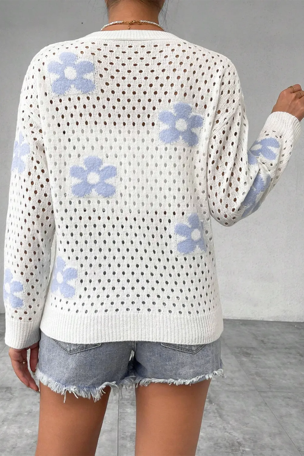 White Flower Knit Hollow Out Open Short Cardigan