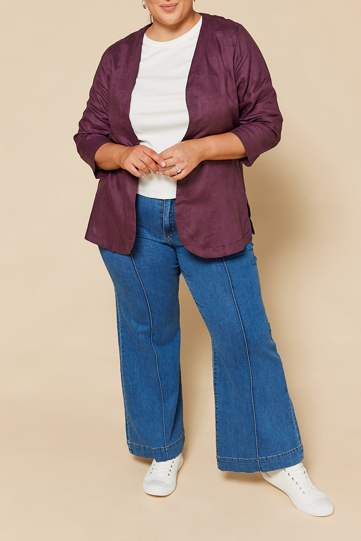 Short Linen Duster Jacket In Plum