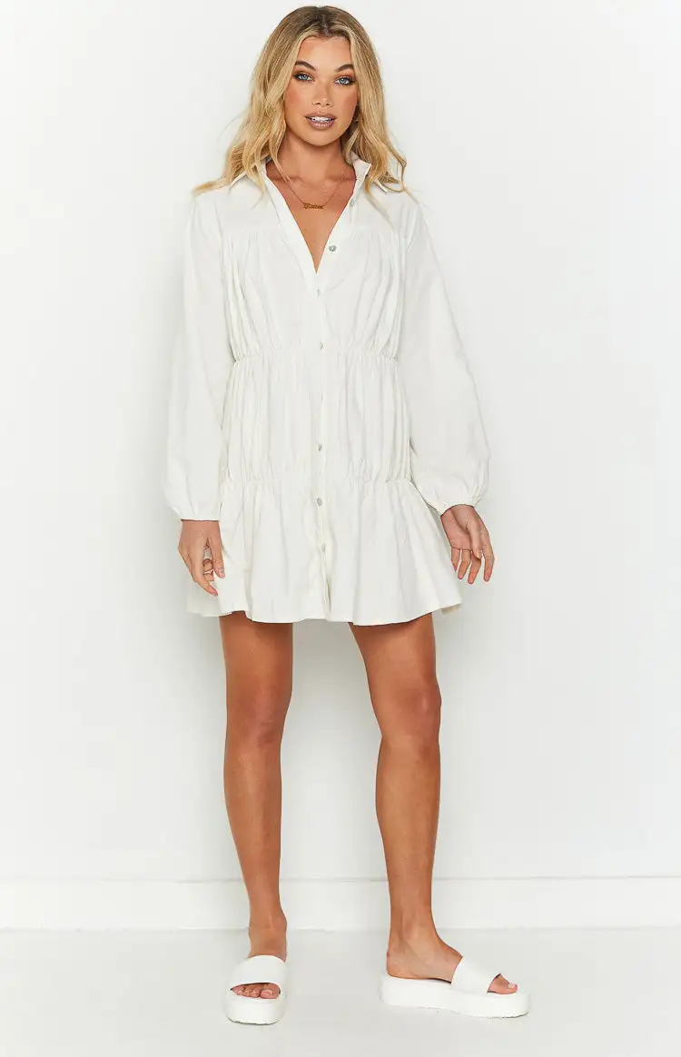 Theodossia Tiered Long Sleeve Dress White