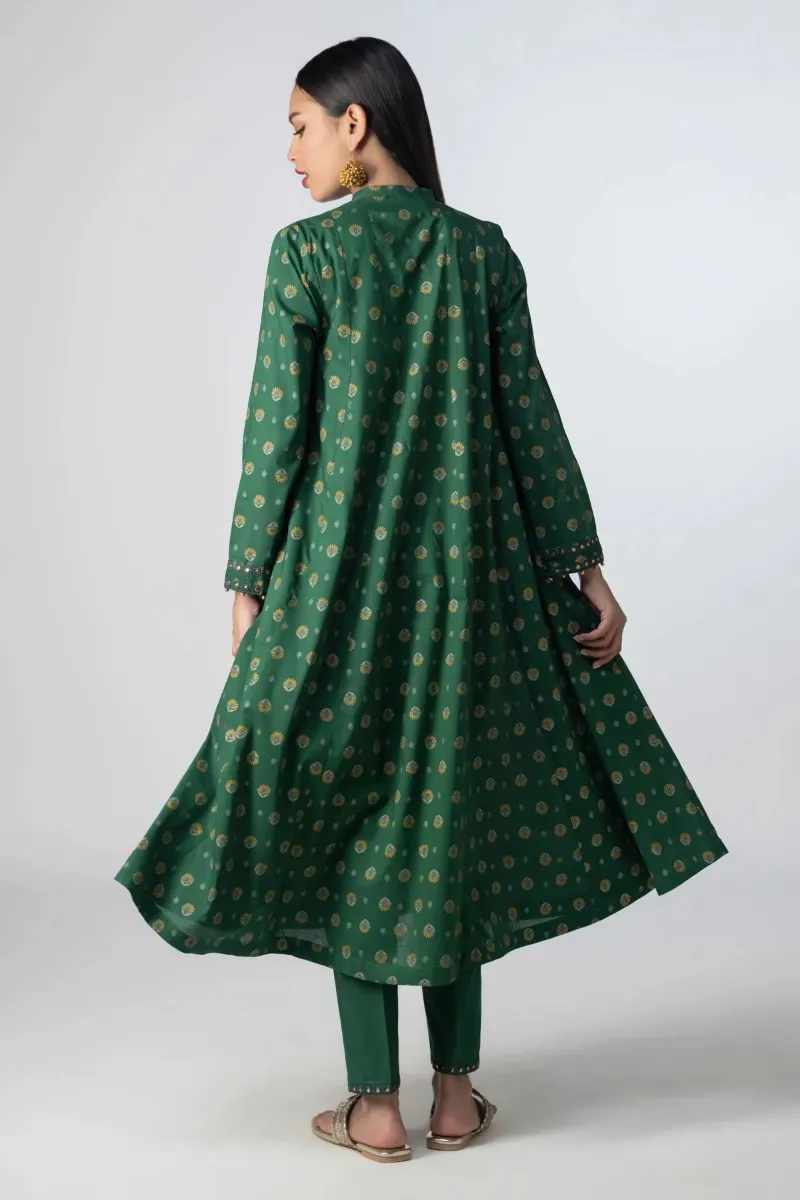 2 Piece Kurta | Embroidered & Pants Dark Green