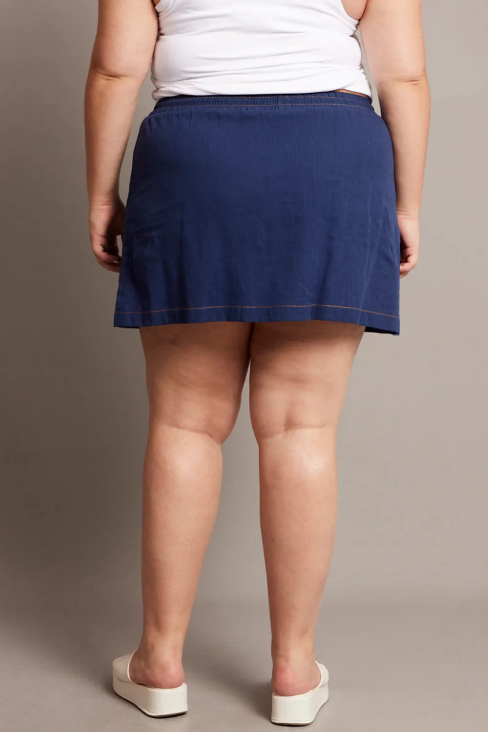 Blue Contrast Stitch Cotton Mini Skirt