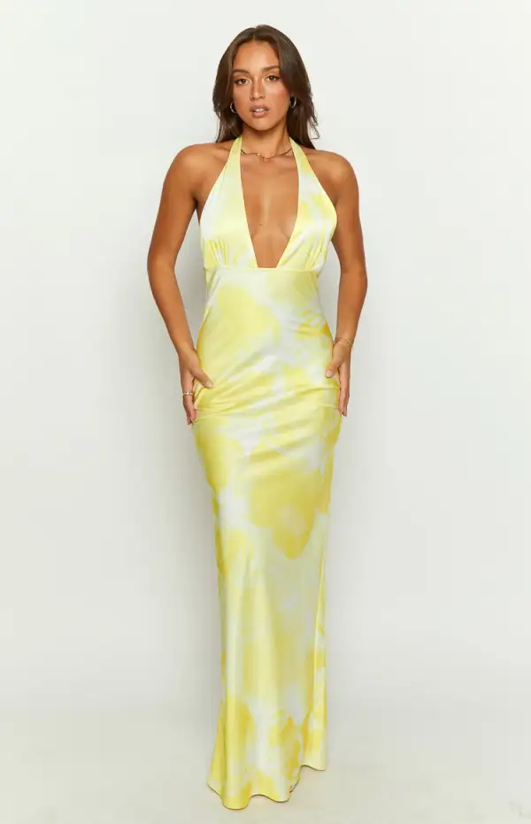 Lyra Yellow Halter Neck Maxi Dress