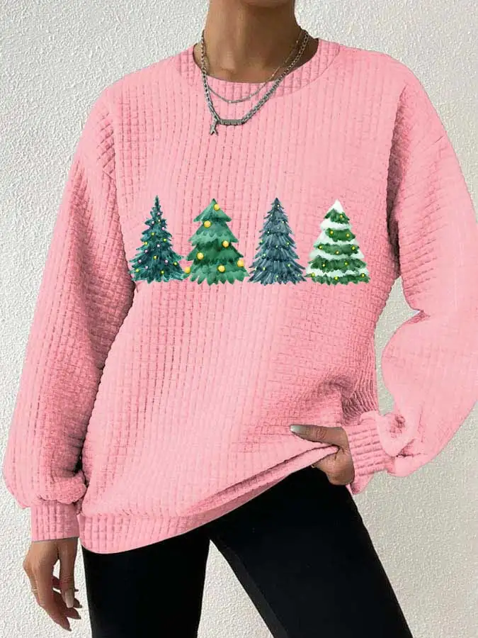 Women's Christmas Tree Casual Waffle Sweatshirt