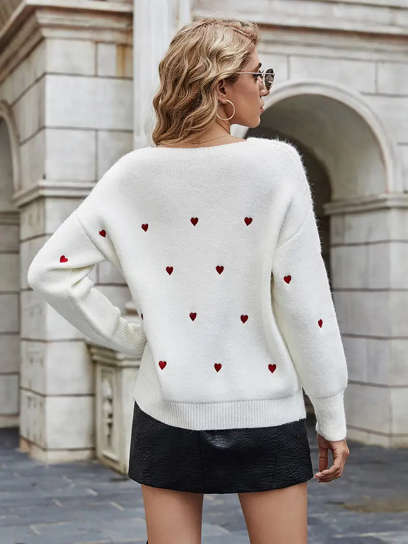 Needless To Say Sage Red Heart Print Sweater