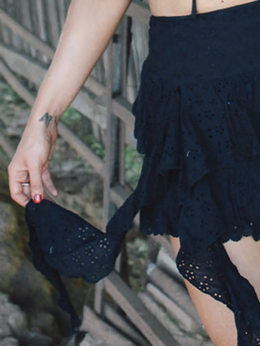 Black Dallas Eyelet Lace Ruffle Skirts