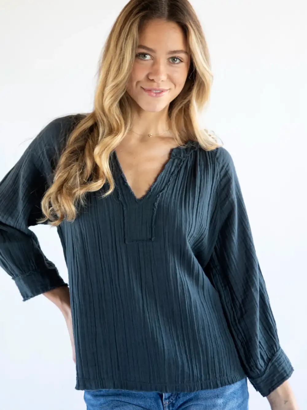 Robyn Cotton Gauze Top - Charcoal