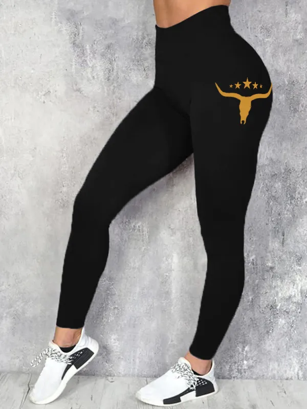 Let's Put the Crazy Away Bull Skull Comfy Leggings