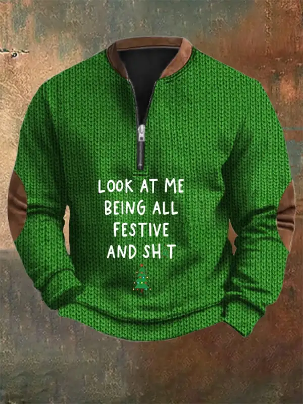 Men's  Look At Me Being All Festive Christmas Print Zip-Up Sweatshirt