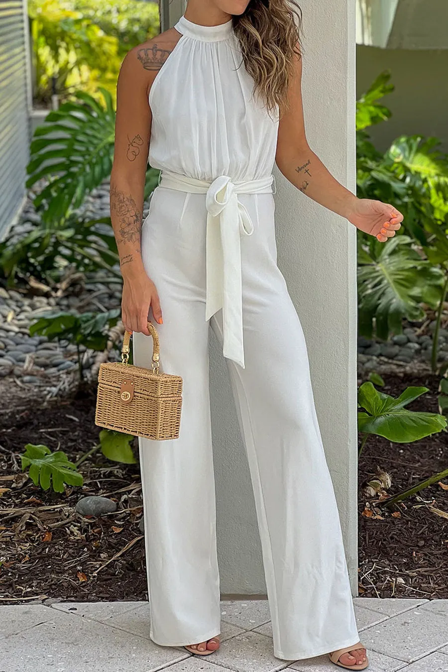 Off White Halter Neck Jumpsuit