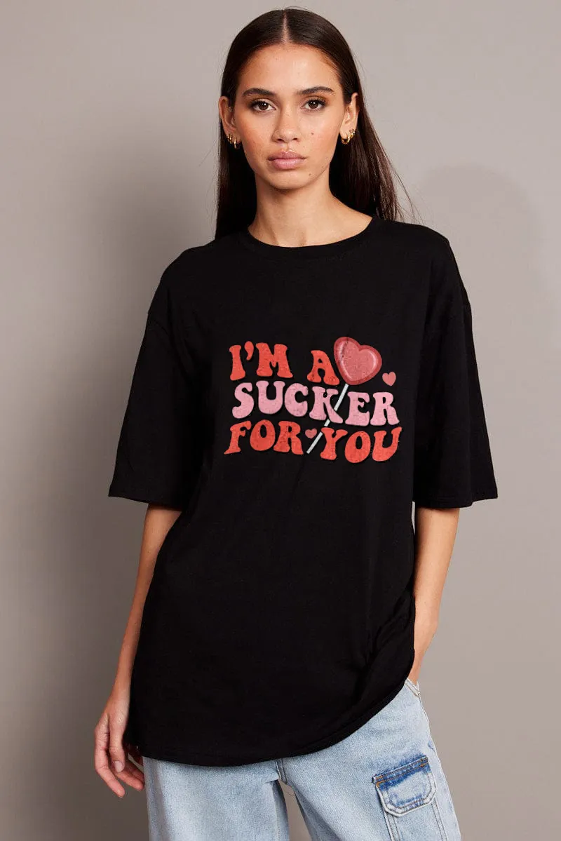 Women's heart-shaped letter printed T-shirt