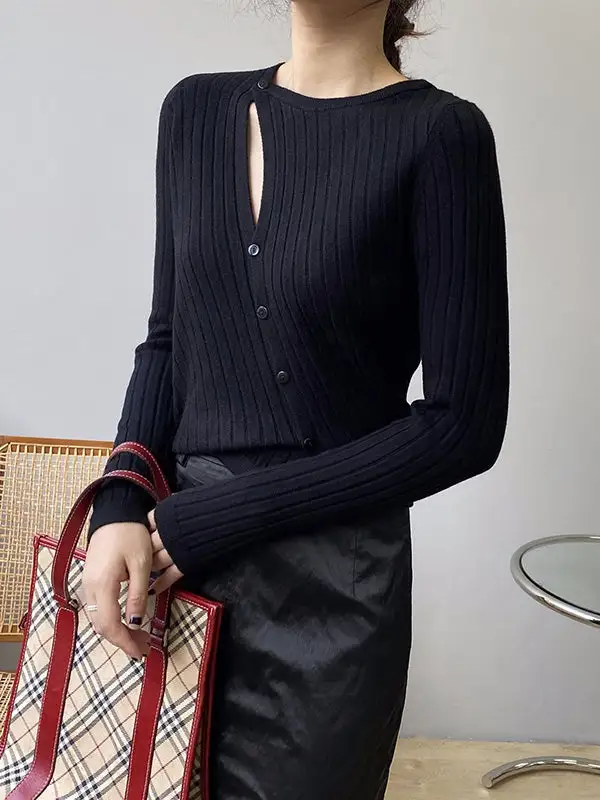 Fashion Asymmetric Solid Color Round-Neck Sweater Top