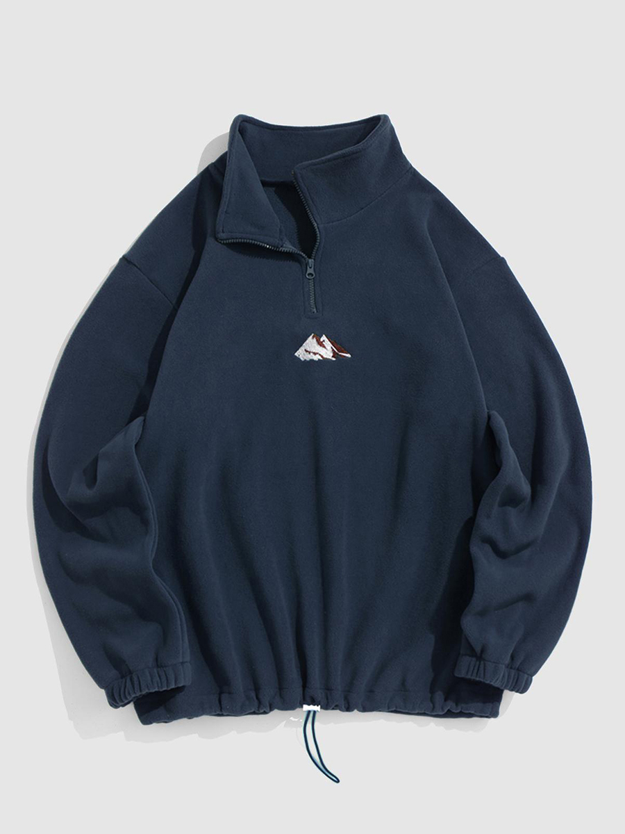 Blurred letter mountain embroidery quarter sweatshirt