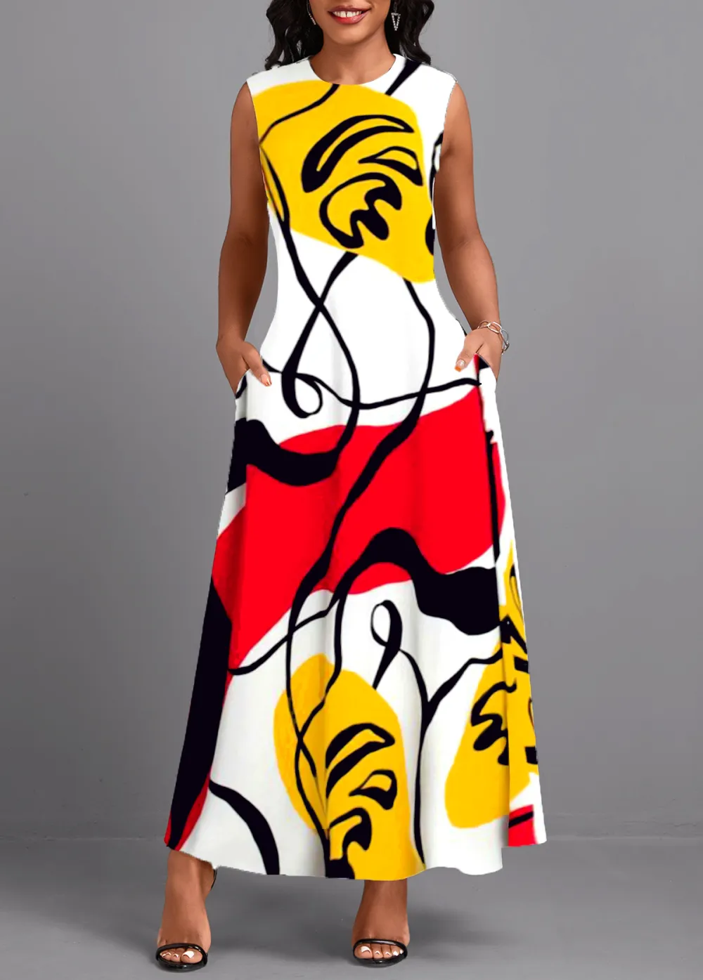 Graffiti Print Breathable Multi Color Maxi Dress