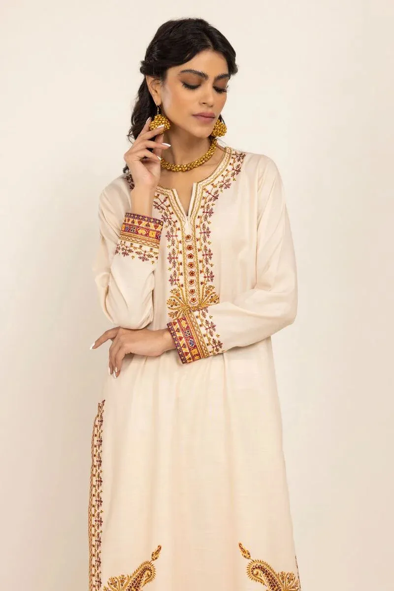 3 Piece Kurta Embroidered | Dupatta& Bottom & Tops | Color Yellow