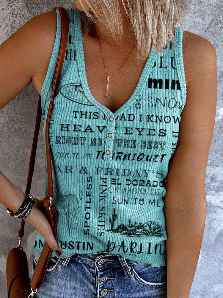 Country Music Song Print Vintage Tank Top