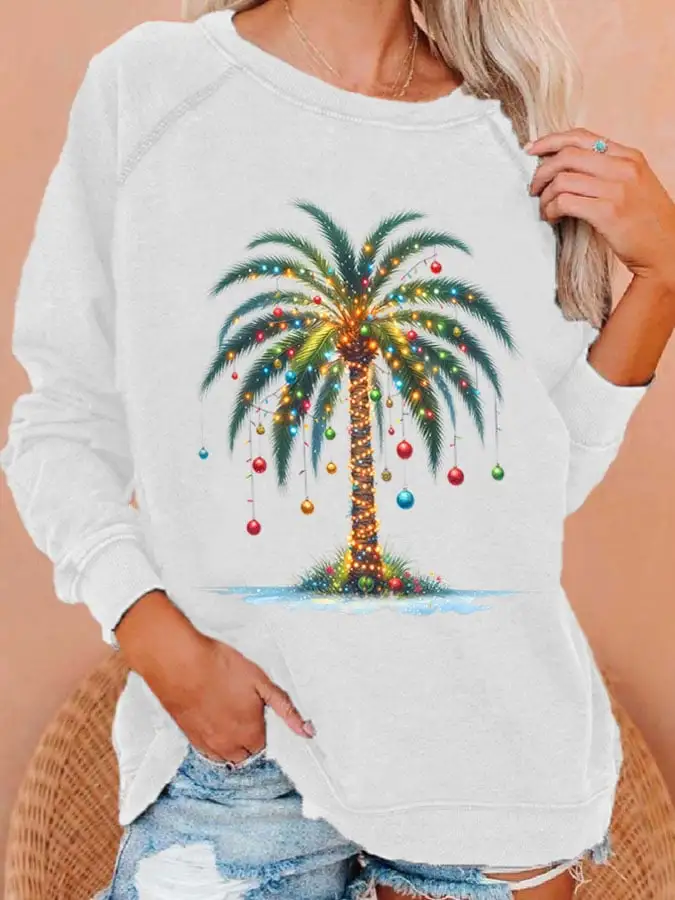 Women'S Christmas Palm Tree Print Casual Sweatshirt