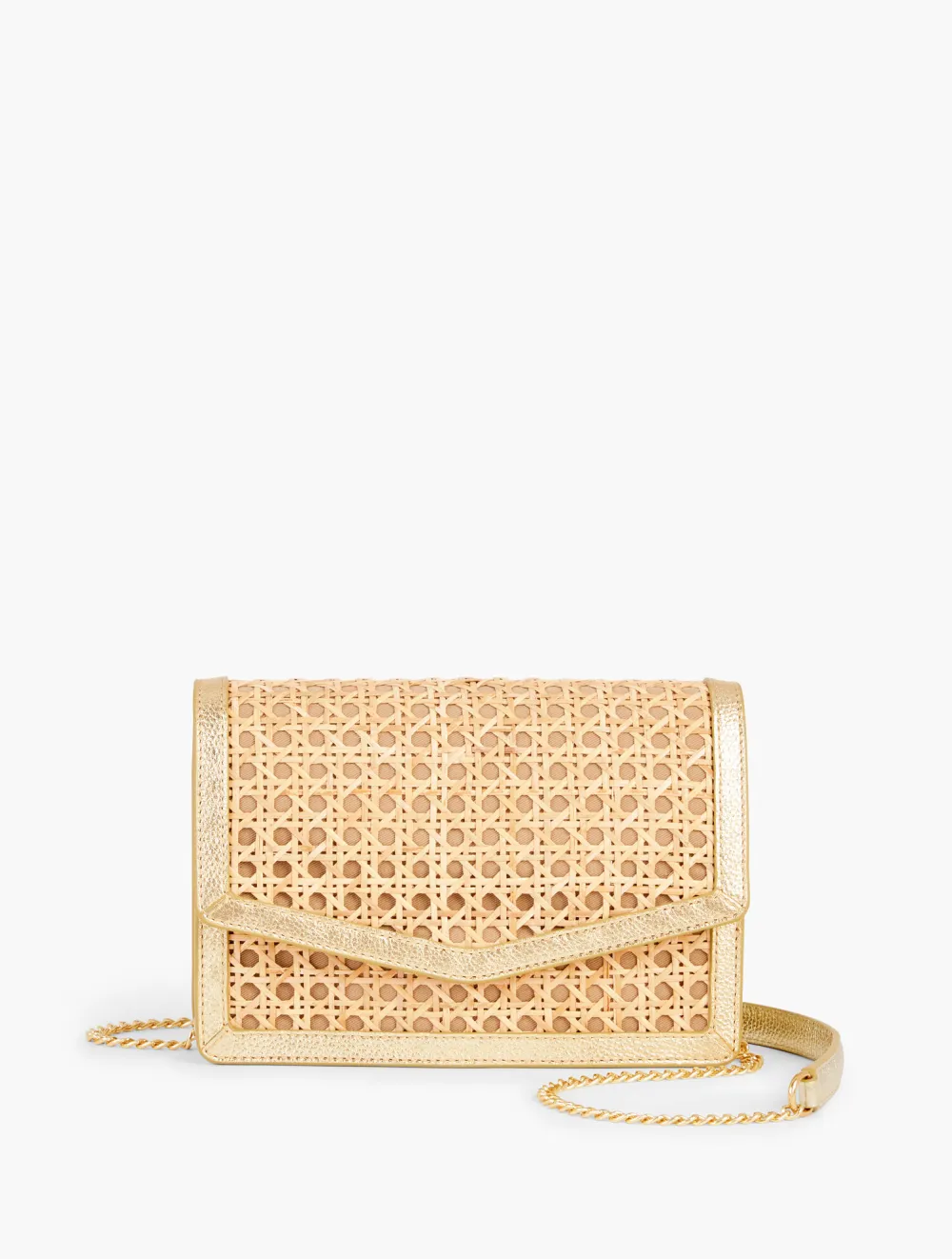 Metallic Leather Trim Rattan Clutch