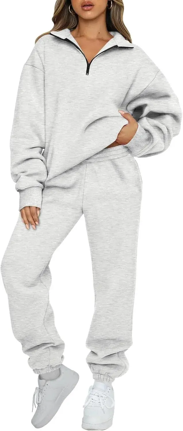 2 Piece Sweatsuits Long Sleeve Half Zip Pullover and Baggy Sweatpants