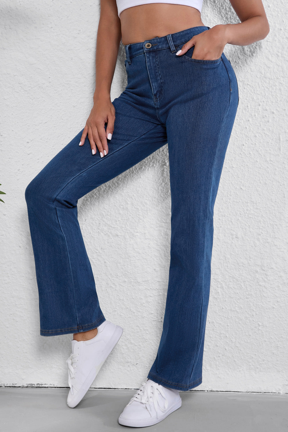 Mid Waist Stretchy Knit Casual Bootcut Jeans