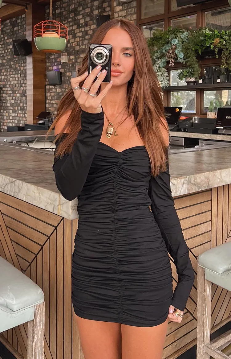 Solene Black Long Sleeve Mini Dress