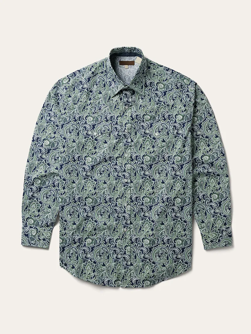 Men's Printed Western Green Shirt