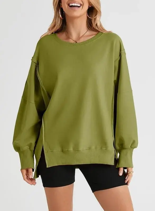 Oversized Reverse Seam Sweatshirt Long Sleeve Crewneck Pullover