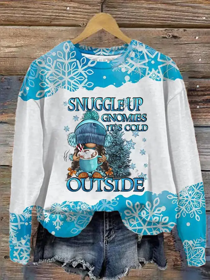 Women's Christmas Snuggle Up Gnomies It's Cold Outside Print Sweatshirt