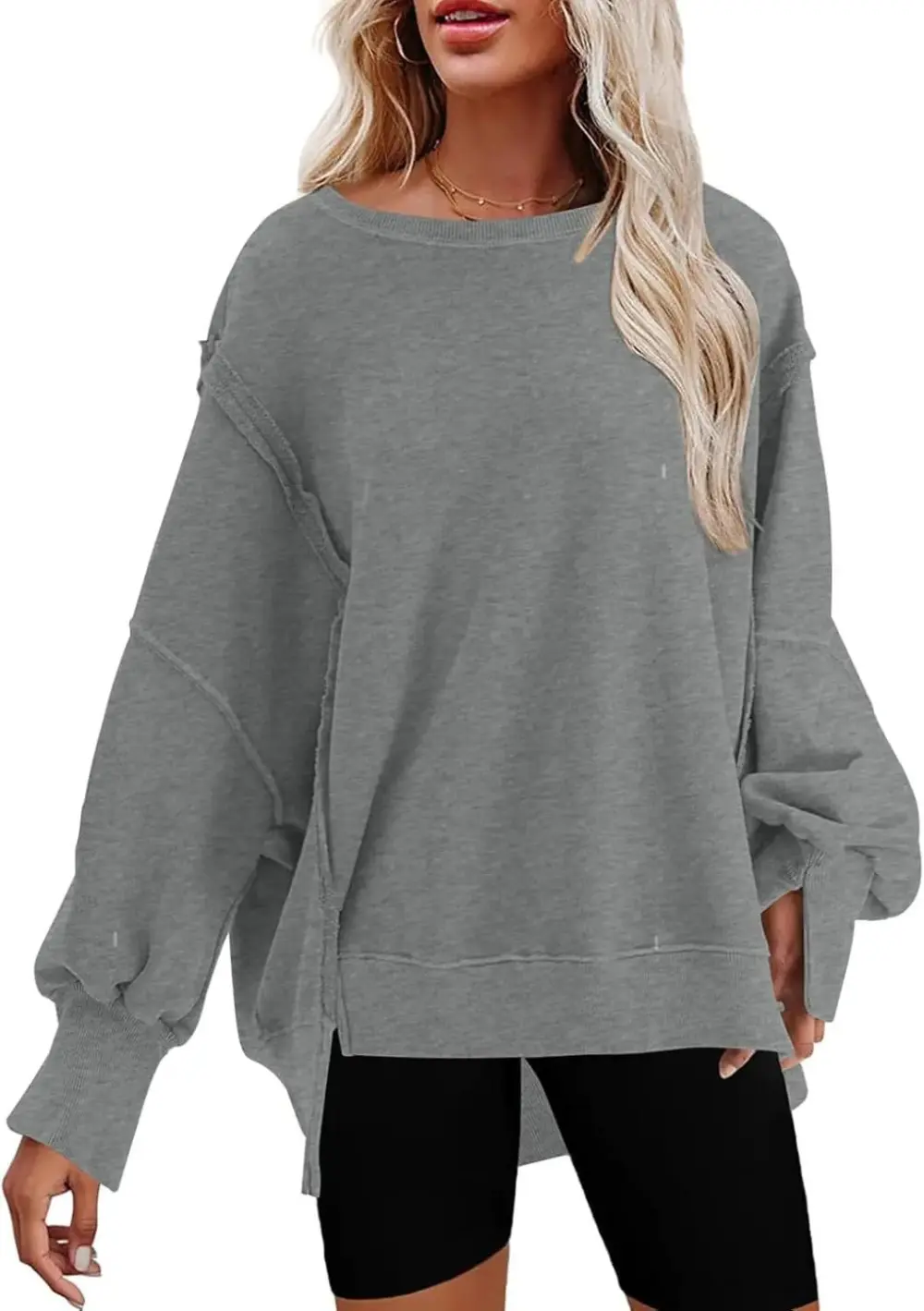 Oversized Reverse Seam Sweatshirt Long Sleeve Crewneck Pullover