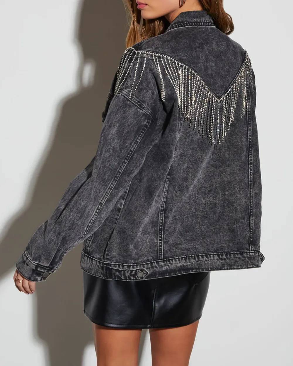 Arizona Rhinestone Fringe Denim Jacket